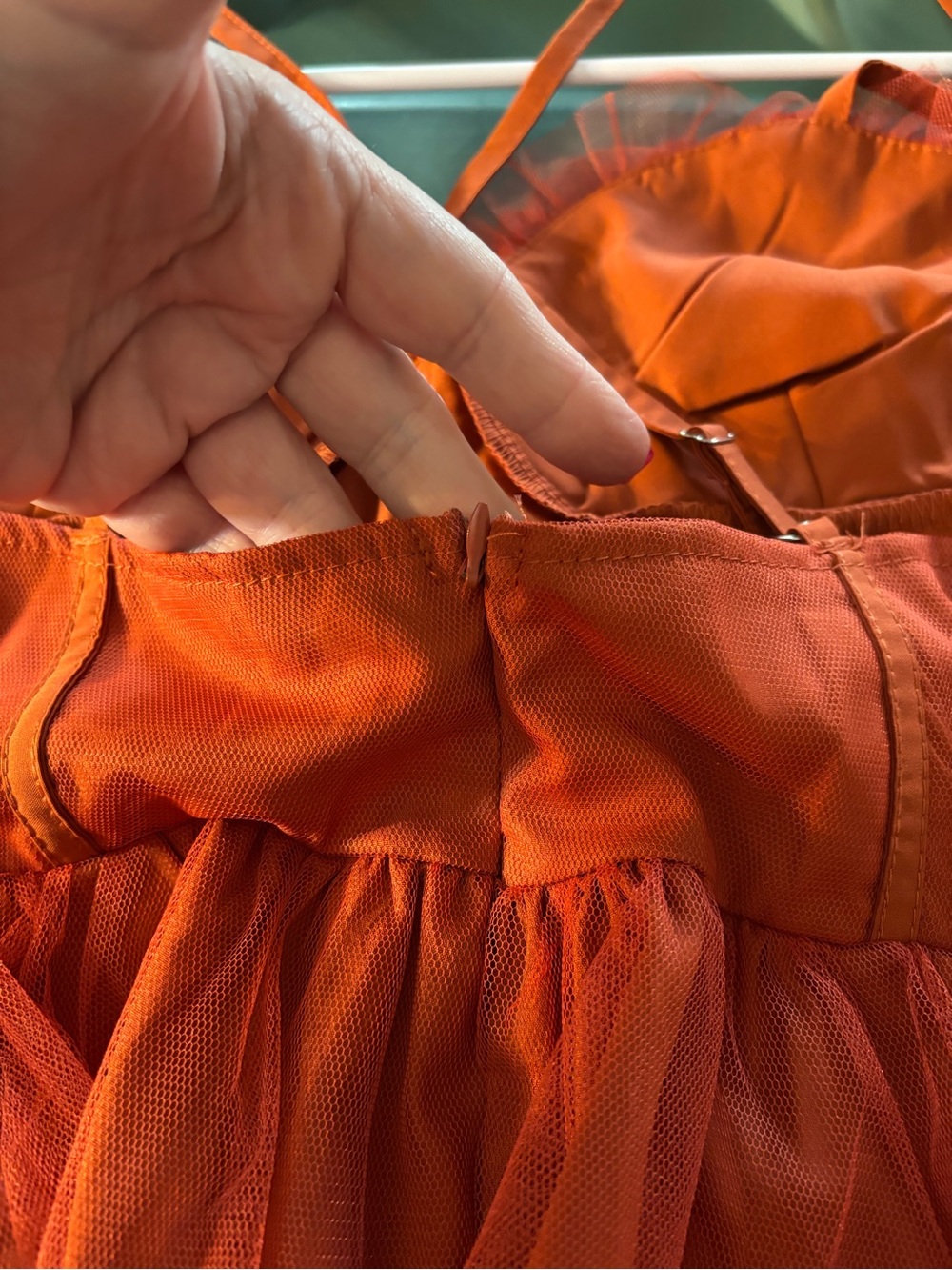 Orange Ruffle Mesh Dress - Picture 5 of 8